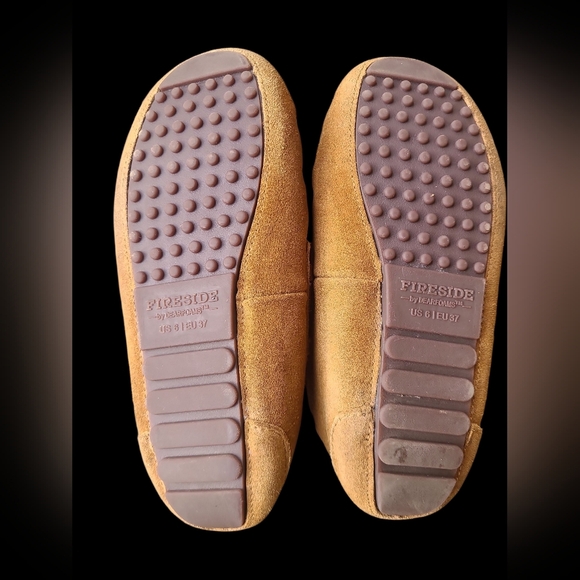 Fireside By Dearfoams Tan Suede Moccasin Slippers Womens Size 6 - Picture 5 of 5